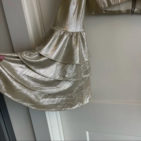 RETROFETE/ Revolve Crop Top XS - Crop Bell Sleeve Shimmer metallic Top. NWT $375 - Picture 5 of 7